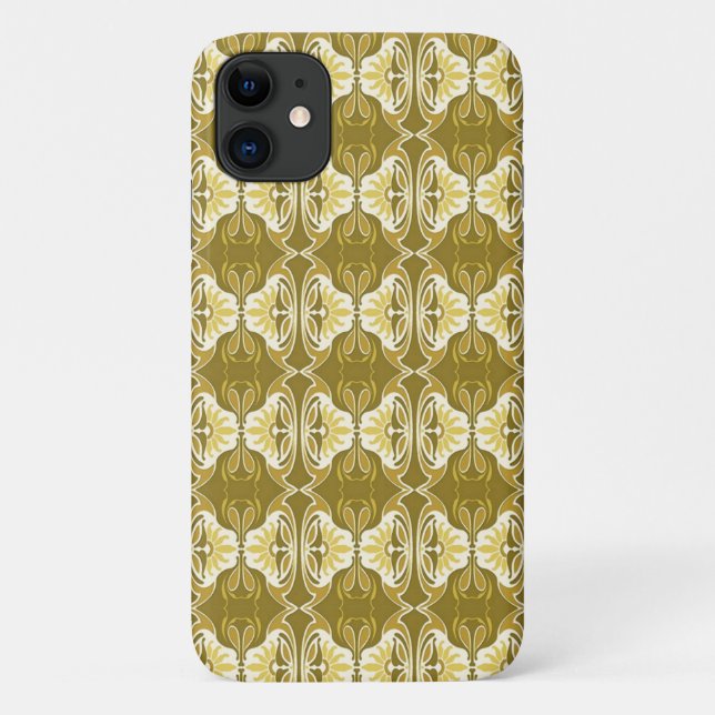 Coques Case-Mate iPhone Papier peint Art Déco motif - or et blanc (Dos)