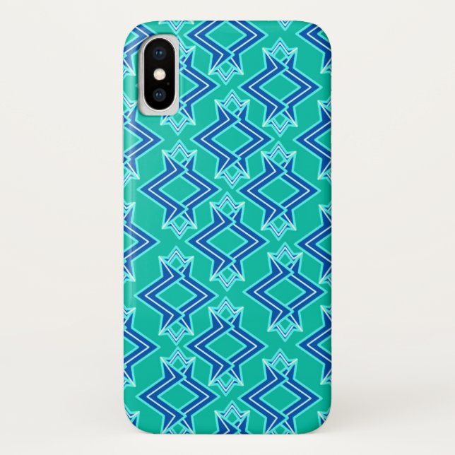 Coques Case-Mate iPhone Papier peint Art Déco Motif, Turquoise et Cobalt (Dos)