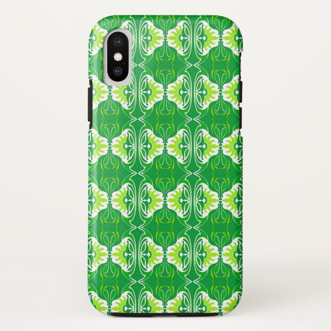 Coques Case-Mate iPhone Papier peint Art Déco motif - vert et blanc (Dos)