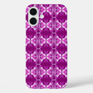 Coque Pour iPhone 16 Plus Papier peint Art Déco motif - violet profond et bl