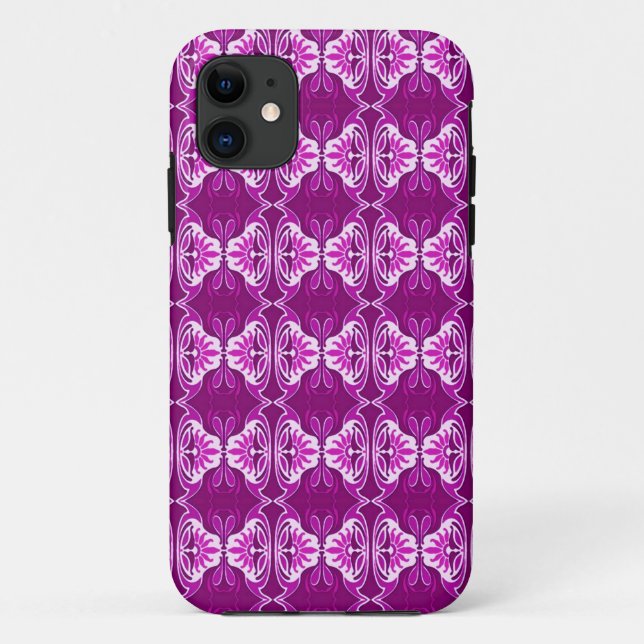 Coques Case-Mate iPhone Papier peint Art Déco motif - violet profond et bl (Dos)
