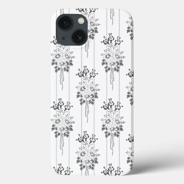 Coques Case-Mate iPhone Papier peint baroque Bouquet gris (Verso)