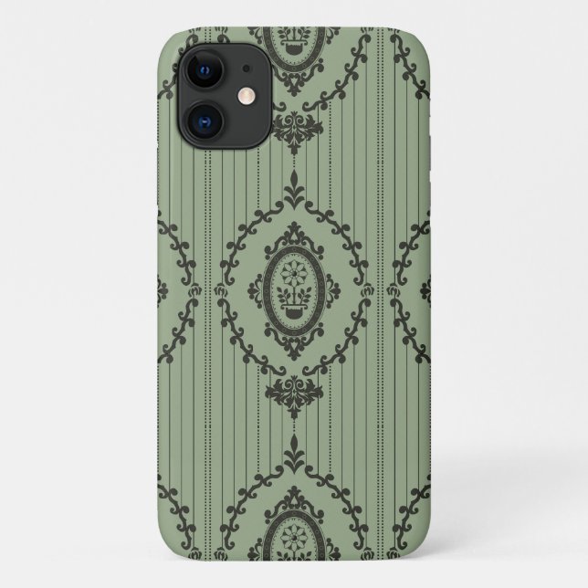 Coques Case-Mate iPhone Papier peint baroque en vert (Dos)
