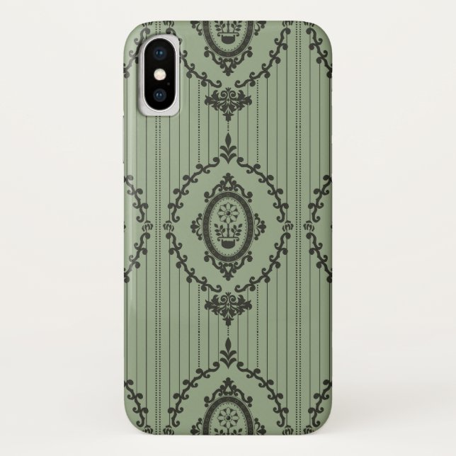 Coques Case-Mate iPhone Papier peint baroque en vert (Dos)