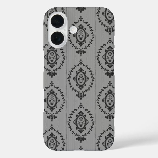 Coques Case-Mate iPhone Papier peint baroque gris (Verso)