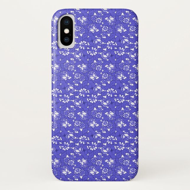 Coques Case-Mate iPhone Papier peint baroque - motif de fleurs bleues (Dos)