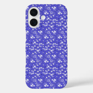 Coque Pour iPhone 16 Papier peint baroque - motif de fleurs bleues