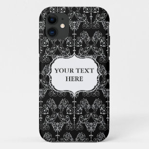 Coque Case-Mate Pour iPhone Papier peint Damas vintage - blanc + votre dossier