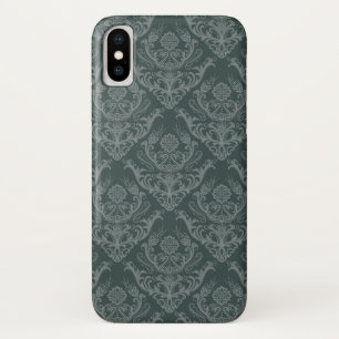 Coque iPhone X Papier peint floral vert de luxe de damassé