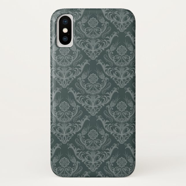 Coques Case-Mate iPhone Papier peint floral vert de luxe de damassé (Dos)