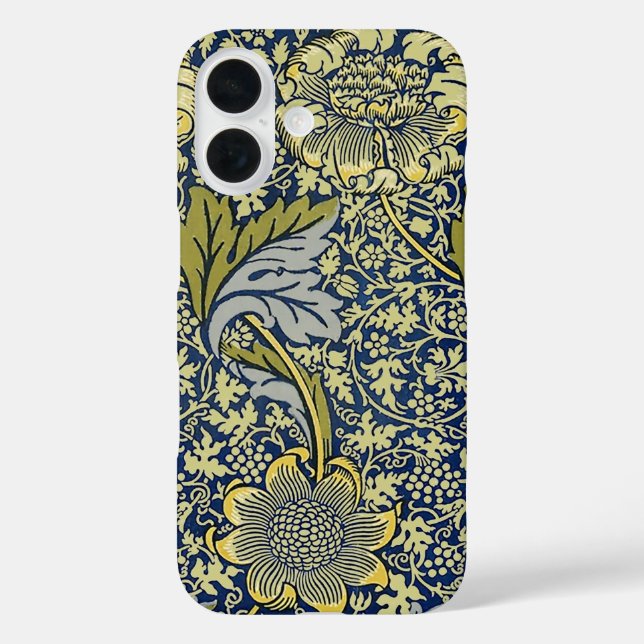 Coques Case-Mate iPhone Papier Peint Floral William Morris Kennet Bleu Or (Verso)