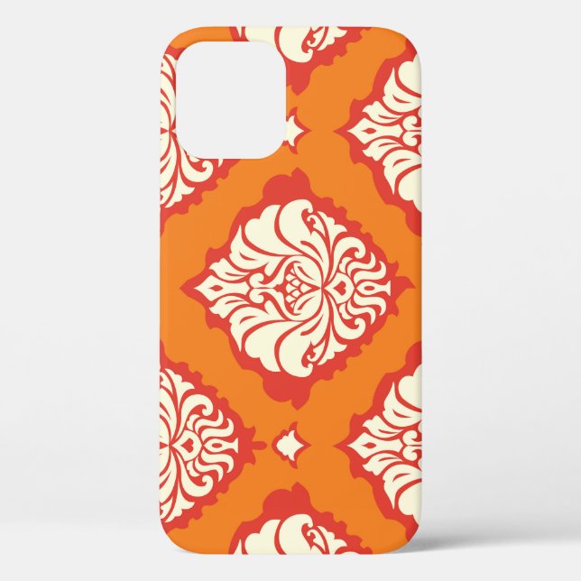 Coques Case-Mate iPhone Papier peint orange damassé : floral sans soudure. (Verso)