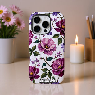 Coque iPhone 16 Pro Papier peint pourpre Roses et fleurs