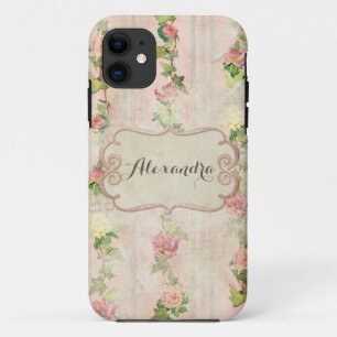 Coque iPhone 11 Papier peint Rose vintage Antique détenue