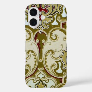 Coques iPhone 16 Papier peint royal à motif de défilement doré déco