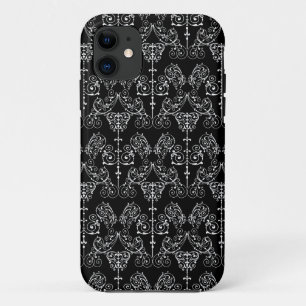 Coque iPhone 11 Papier peint vintage Damask - blanc + votre dossie