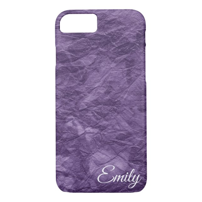 Coques Case-Mate iPhone papier texturé violet brillant avec nom (Dos)