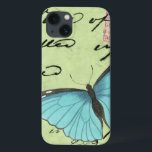 Coque Case-Mate iPhone Papillon à ailes bleues sur carte postale Turquois<br><div class="desc">Cette carte postale turquoise porte un message de beauté. Un délicat papillon à ailes bleues repose sur la carte,  obscurcissant une partie du script qu'il contient. Cette impression de Vision Studio ferait un grand ajout à votre maison!</div>