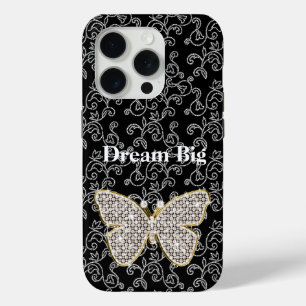 Coque Case-Mate iPhone Papillon à bijou floral noir chic