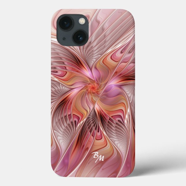 Coques Case-Mate iPhone Papillon Abstrait coloré Fractal Art Monogramme (Verso)