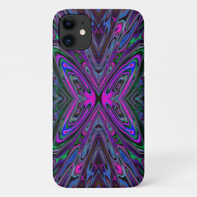 Coques Case-Mate iPhone Papillon Abstrait Magenta, Bleu et Vert Tripant (Dos)