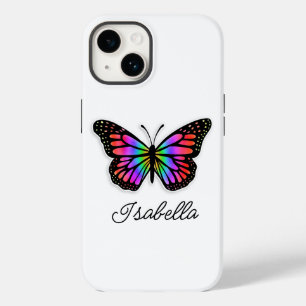 Coque Case-Mate iPhone Papillon arc-en-ciel et votre nom Personnalisé