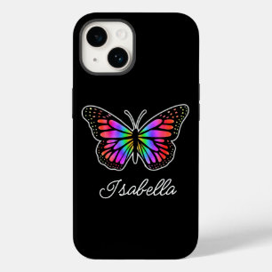 Coque Case-Mate iPhone Papillon arc-en-ciel et votre nom Personnalisé