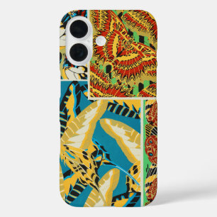 Coque Pour iPhone 16 Papillon Art Déco Jaune et Sarcelle Vibrants