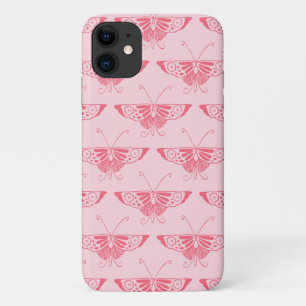 Coque iPhone 11 Papillon Art déco stylisé - corail rose
