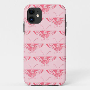 Coque iPhone 11 Papillon Art Déco stylisé - rose corail