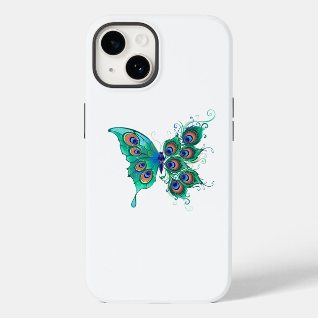 Coques Case-Mate iPhone Papillon aux plumes de paon vert (Verso)