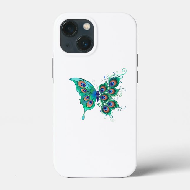 Coques Case-Mate iPhone Papillon aux plumes de paon vert (Verso)