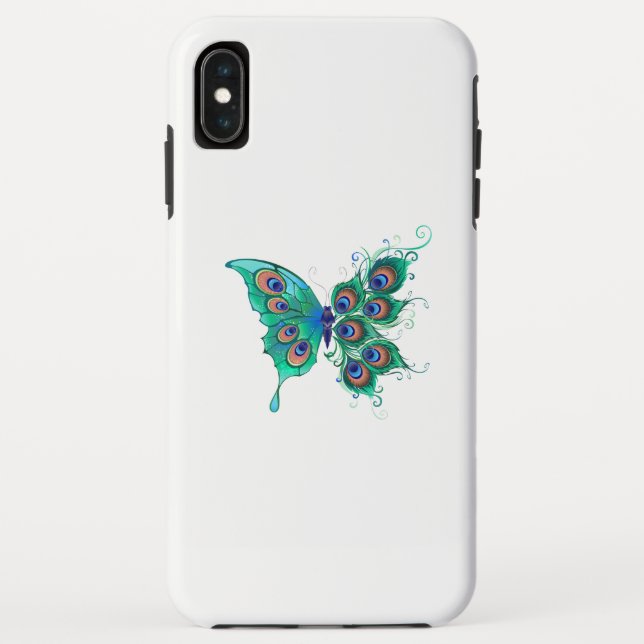 Coques Case-Mate iPhone Papillon aux plumes de paon vert (Dos)