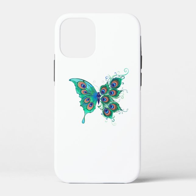 Coques Case-Mate iPhone Papillon aux plumes de paon vert (Verso)