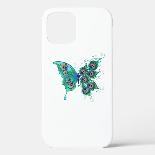 Coques Case-Mate iPhone Papillon aux plumes de paon vert (Verso)