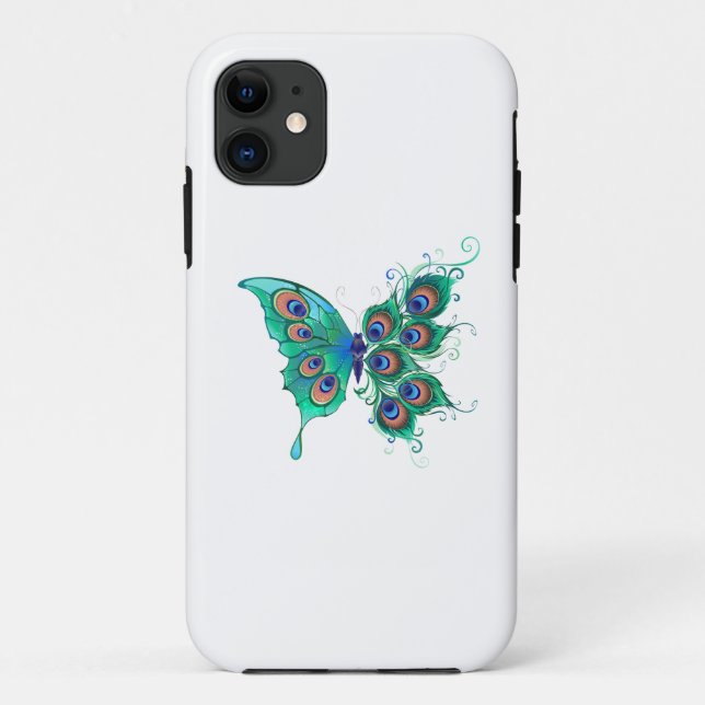 Coques Case-Mate iPhone Papillon aux plumes de paon vert (Dos)