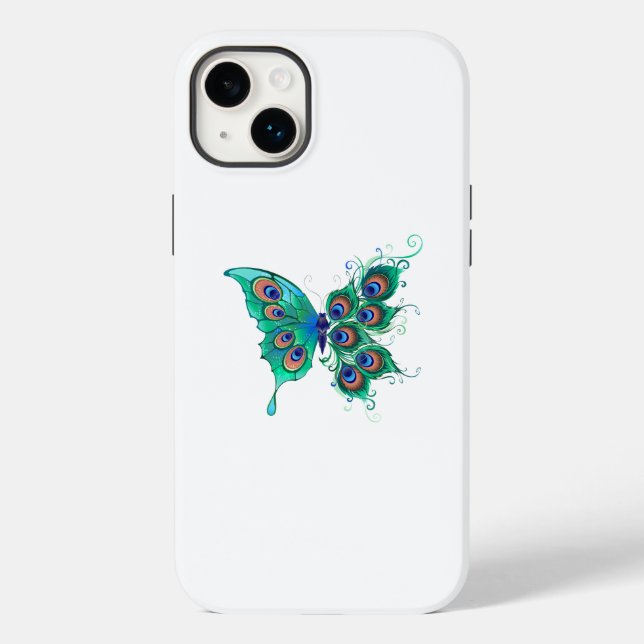 Coques Case-Mate iPhone Papillon aux plumes de paon vert (Verso)