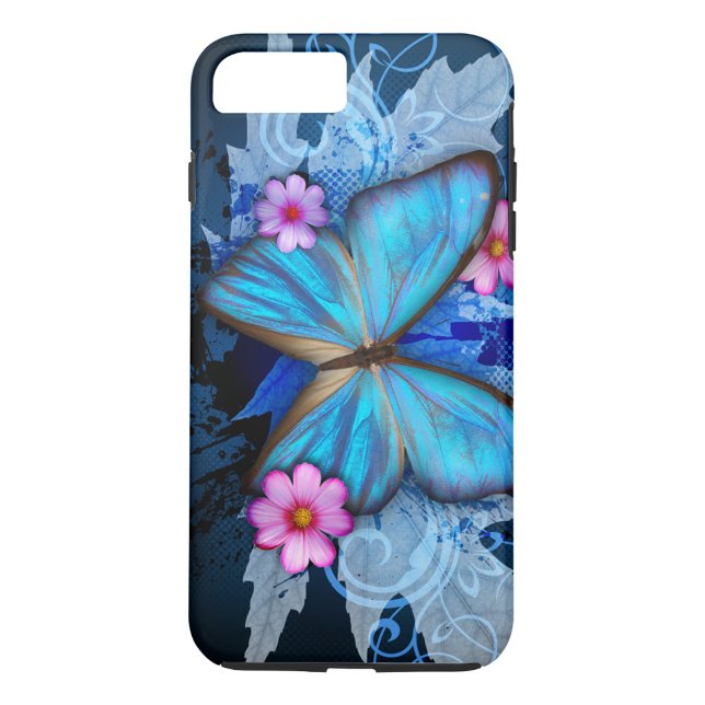 Coques Case-Mate iPhone Papillon bleu (The butterfly is in the center of the case, and its wings are spread open. )