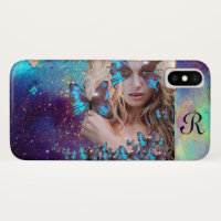 PAPILLON BLEU AVEC PAILLETTES VERTES DORÉES