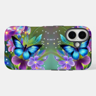 Coque Pour iPhone 16 Papillon bleu brillant dans Fairy Garden