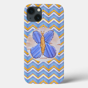 iPhone 13 Coque Papillon bleu Chevron