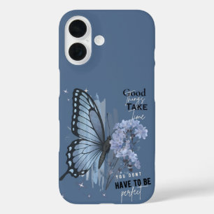 Coque Pour iPhone 16 Papillon bleu esthétique Citation motivationnelle