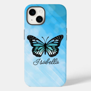 Coque Case-Mate iPhone Papillon bleu et votre nom Personnalisé