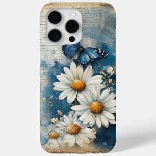 Coque Case-Mate iPhone Papillon bleu vintage et marguerites - Cottagecore