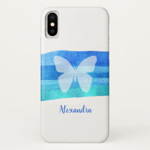 Coque Case-Mate iPhone Papillon d'aquarelle bleu personnalisé