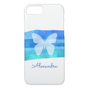 Case-Mate iPhone Case Papillon d'aquarelle bleu personnalisé