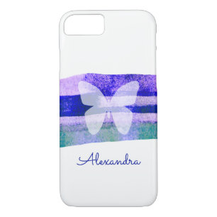 Coque iPhone 7 Papillon d'aquarelle Indigo personnalisé