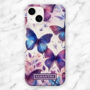 Coque Case-Mate iPhone Papillon d'aquarelle rose-violet personnalisé