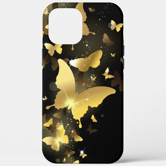 Coques Case-Mate iPhone papillon de couleur or, fond, conception, étincell (Verso)