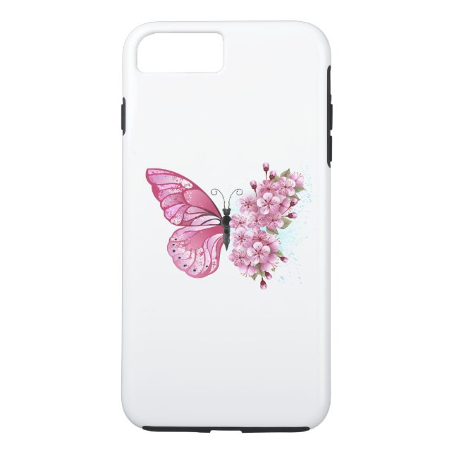 Coques Case-Mate iPhone Papillon de fleurs avec Sakura rose (Dos)